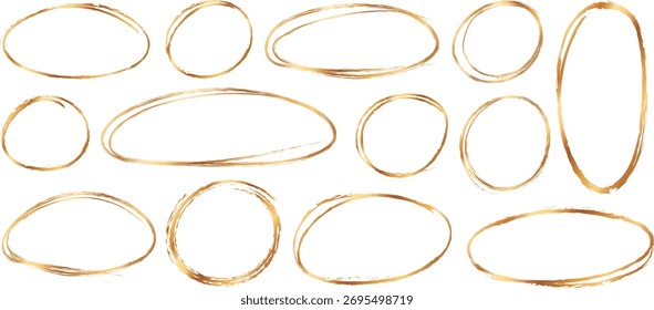 conjunto de molduras de banner pintadas com pincel redondo e oval de cor dourada