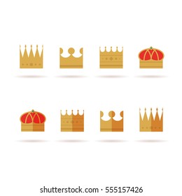 Set of gold crown flat icons