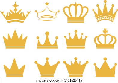 Set of gold crown icons. Collection of crown awards for winners, champions, leadership.