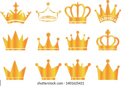 Set of gold crown icons. Collection of crown awards for winners, champions, leadership.