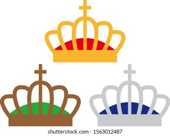 Set of gold crown icons. Collection of crown awards for winners, champions, leadership.