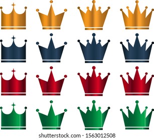 Set of gold crown icons. Collection of crown awards for winners, champions, leadership.