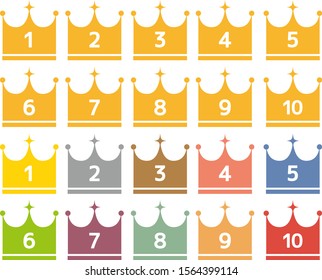 Set of gold crown icons. Collection of crown awards for winners, champions, leadership.