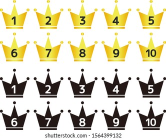 Set of gold crown icons. Collection of crown awards for winners, champions, leadership.