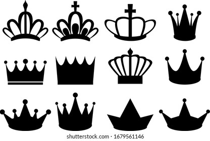 Set of gold crown icons. Collection of crown awards for winners, champions, leadership.