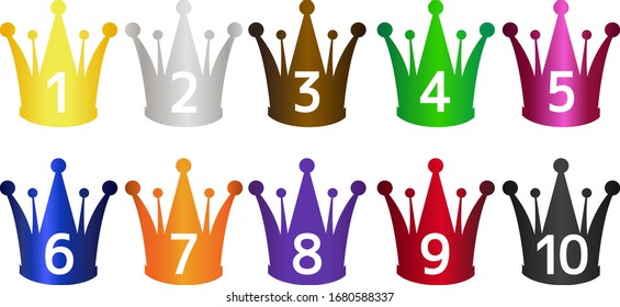 Set of gold crown icons. Collection of crown awards for winners, champions, leadership.