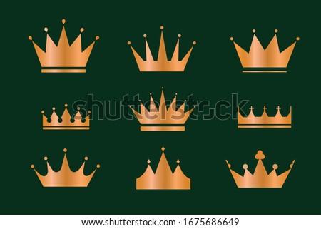 Set of gold crown icons. Collection of crown awards for winners, champions, leadership. Gold crown icons set. Illustration vector.