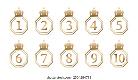 Set of gold and crown ranking icons.