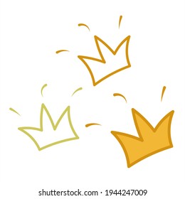 Set of gold crowns. Doodle. Vector illustration in cartoon style.