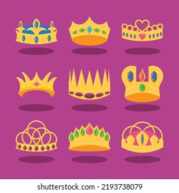 set of gold crowns icons, design