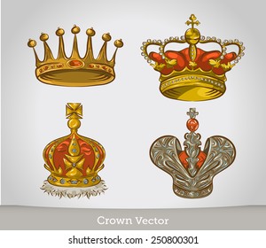 Set of gold crowns isolated.
