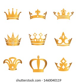 Set of gold crowns. VECTOR