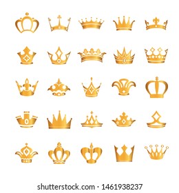 Set of gold crowns. VECTOR