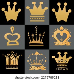 Set of gold crowns vector