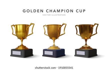 Set of gold cup isolated on white background. Vector illustration