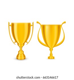 Set of gold cups isolated. Winner cup icon.
