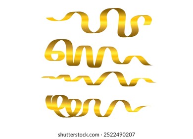 Conjunto De Fitas Onduladas Douradas Isoladas Em Fundo Branco. Decoração. Ilustração de vetor