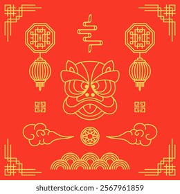 Set Of Gold Decorative Elements for Chinese New Year Theme