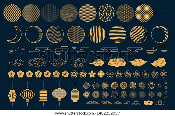 Set Gold Decorative Elements Oriental Style Stock Vector Royalty Free