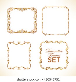 Set of gold decorative vintage frame. Vector illustration.