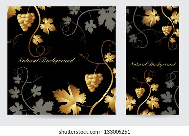 set of gold design wine labels and sheets with grape