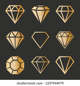 Set of gold diamonds in a flat style.