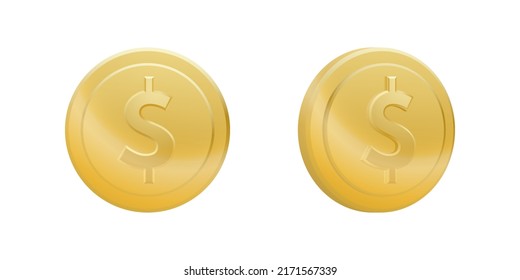 Set of gold dollar coins isolated on white background. Vector illustration