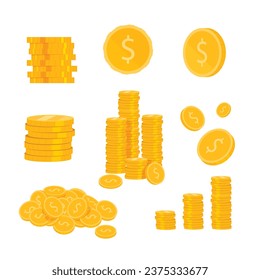 conjunto de monedas en dólares de oro vector Isolar 