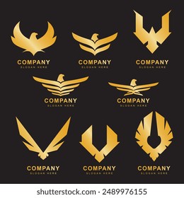 set of gold eagle logo design template elements. Premium quality symbol collection 