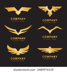 set of gold eagle logo design template elements. Premium quality symbol collection 