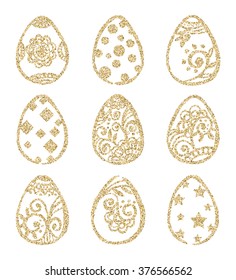 Set of gold Easter eggs isolated on white background. Easter icon. Vector illustration