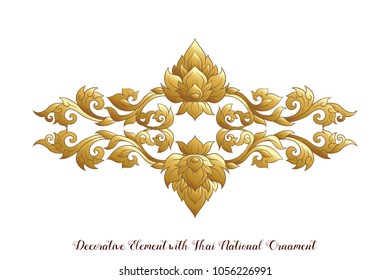 Set of gold elements of traditional Thai ornament. Stock vector illustration.

