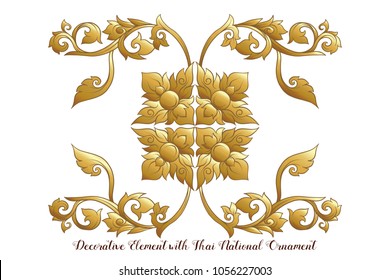 Set of gold elements of traditional Thai ornament. Stock vector illustration.