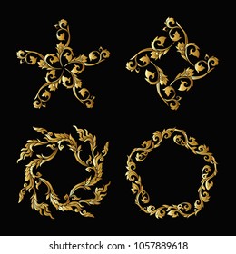 Set of gold elements of traditional Thai ornament. Stock vector illustration.
