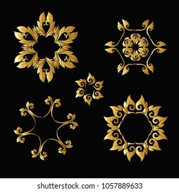 Set of gold elements of traditional Thai ornament. Stock vector illustration.