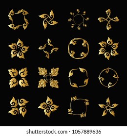 Set of gold elements of traditional Thai ornament. Stock vector illustration.

