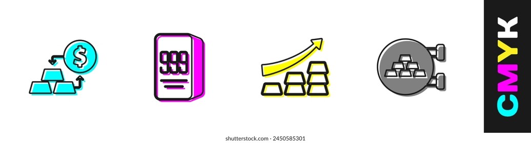 Set Gold exchange money, bars 24k, Growth arrow with gold and Jewelry store icon. Vector