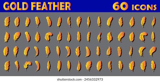 set of gold feathers icon.