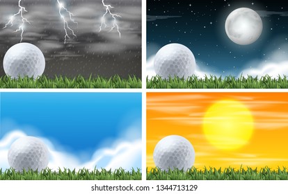 Set of gold field different weather illustration