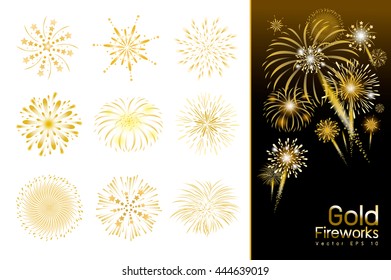 Set of gold fireworks design 