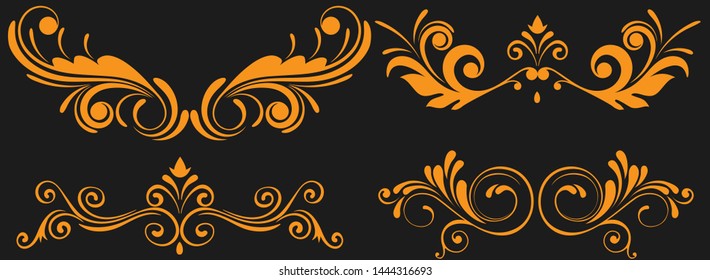 Set Of Gold Floral Decorative Vector