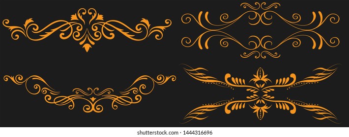 Set Of Gold Floral Decorative Vector