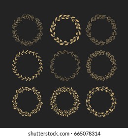 Set with gold floral wreaths design for wedding, logo, birthday, invitations.
