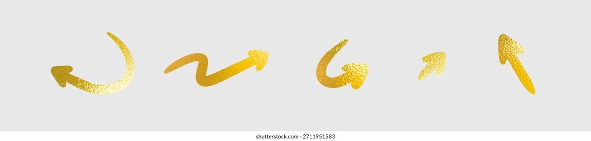 Conjunto de flechas de papel de oro elemento de Diseño gráfico de Vector. Elemento de estilo de lujo de textura de lámina de flechas de oro Abstractas. Flechas aisladas Plantilla de Diseño gráfico.