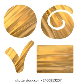 Conjunto de formas de lámina de oro para el trabajo de diseño aislado en fondo blanco