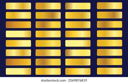 Set of gold foil texture background. Golden, copper, brass and metal gradient template. Vector illustration