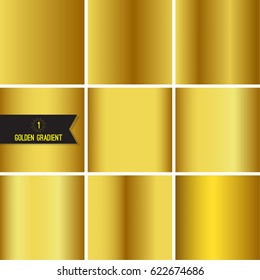 Set of gold foil texture background. Collection yellow vector elegant gradient. 