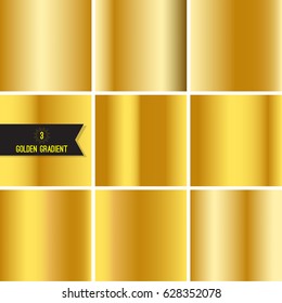 Set of gold foil texture background. Collection yellow vector elegant gradient. 
