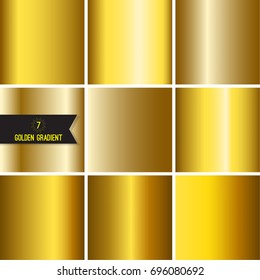 Set of gold foil texture background. Collection yellow vector elegant gradient. 