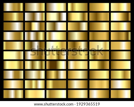 Set of gold foil texture background. Golden, copper, brass and metal gradient template. Vector illustration